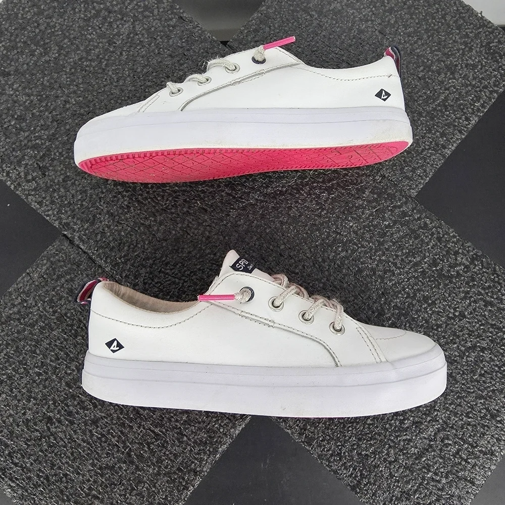 Sperry Top-Sider Kids Crest Vibe Junior White Leather Sneaker 1M Shoes